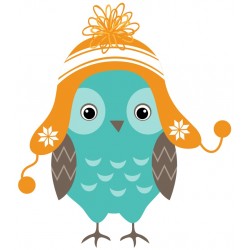 Sticker hibou bonnet bleu pois blancs
