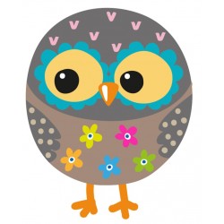 Sticker hibou rouge sourcils bas fleurs
