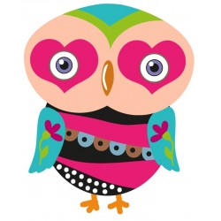Sticker hibou jaune sourcils bleus