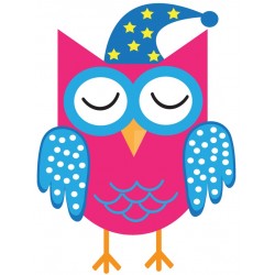 Sticker hibou bleu ailes pois blancs