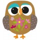 Sticker hibou taupe sourcils verts