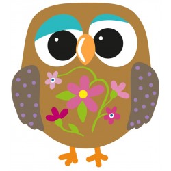 Sticker hibou taupe sourcils verts