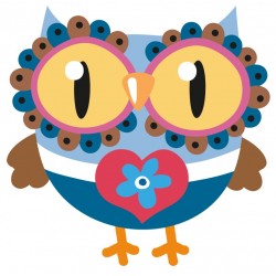 Sticker hibou marron yeux fleurs