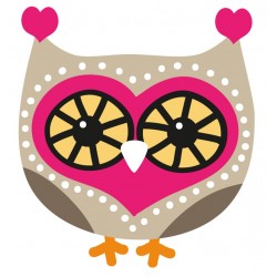 Sticker hibou bleu blanc coeur fleur