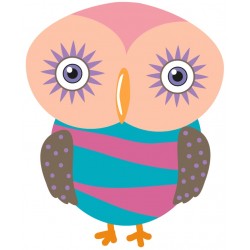 Sticker hibou gris rose coeurs