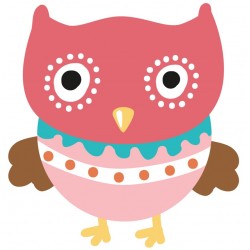 Sticker hibou bleu rose yeux picots