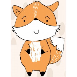 Sticker renard beige assis fond tacheté