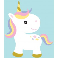 Sticker licorne court fond bleu