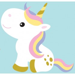 Sticker licorne retournée fond bleu