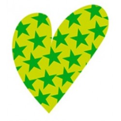 Sticker coeur jaune et vert quadrillé